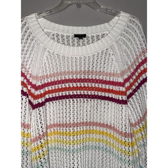 Talbots Open Stitch Knit Raglan Sweater Rainbow Stripe Preppy Academia Casual 1X - Picture 7 of 14
